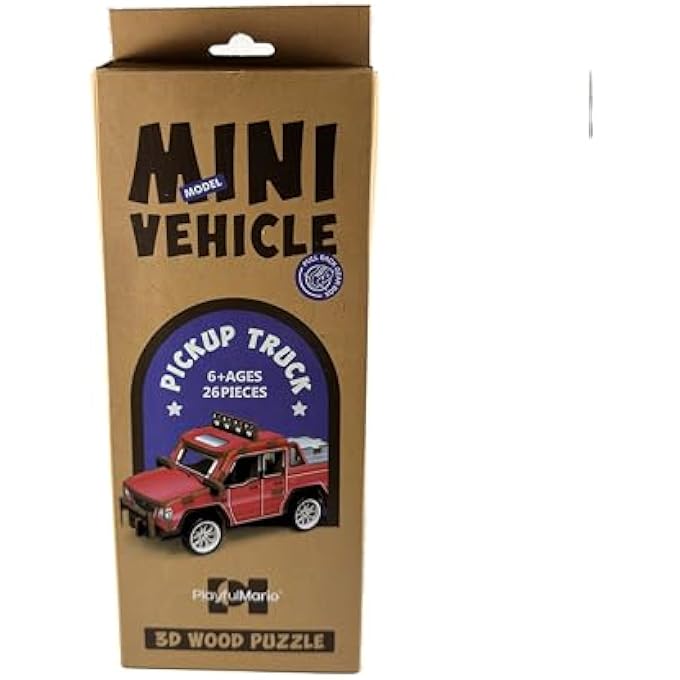 3D WOODEN PICK-UP TRUCK PUZZLE WITH PULL-BACK GEAR  DIY MODEL BUILDING KIT FOR KIDS & ADULTS (26 PIECES, STEM LEARNING, ECO-FRIENDLY WOOD, NO TOOLS NEEDED, AGE 6+) - Image 4